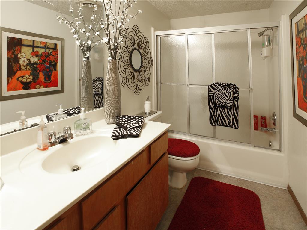 a bathroom with a sink and a toilet and a shower