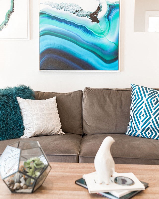 Apartment Rocklin CA - The James - Living Room with White Walls and Brown Couch