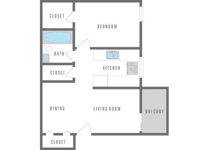 1 Bedroom 1 Bath Floor Plan 1