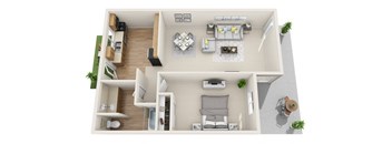 One Bedroom/One Bath Floor Plan 710 Sq.Ft. at Highlander Park Apts, Riverside, 92507