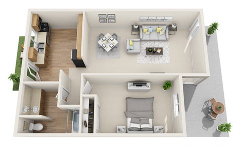 One Bedroom/One Bath Floor Plan 710 Sq.Ft. at Highlander Park Apts, Riverside, 92507