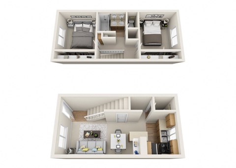 Two Bedroom/One and a 1/2 Bath Floor Plan 1,175 Sq.Ft. at Highlander Park Apts, Riverside, California