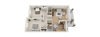 Two Bedroom/Two Bath Floor Plan 1,030 Sq.Ft. at Highlander Park Apts, Riverside