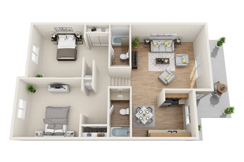 Two Bedroom/Two Bath Floor Plan 1,030 Sq.Ft. at Highlander Park Apts, Riverside