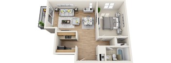 One Bedroom One Bath II Floor Plan 637 Sq.Ft. at Hollywood Vista, Hollywood, California