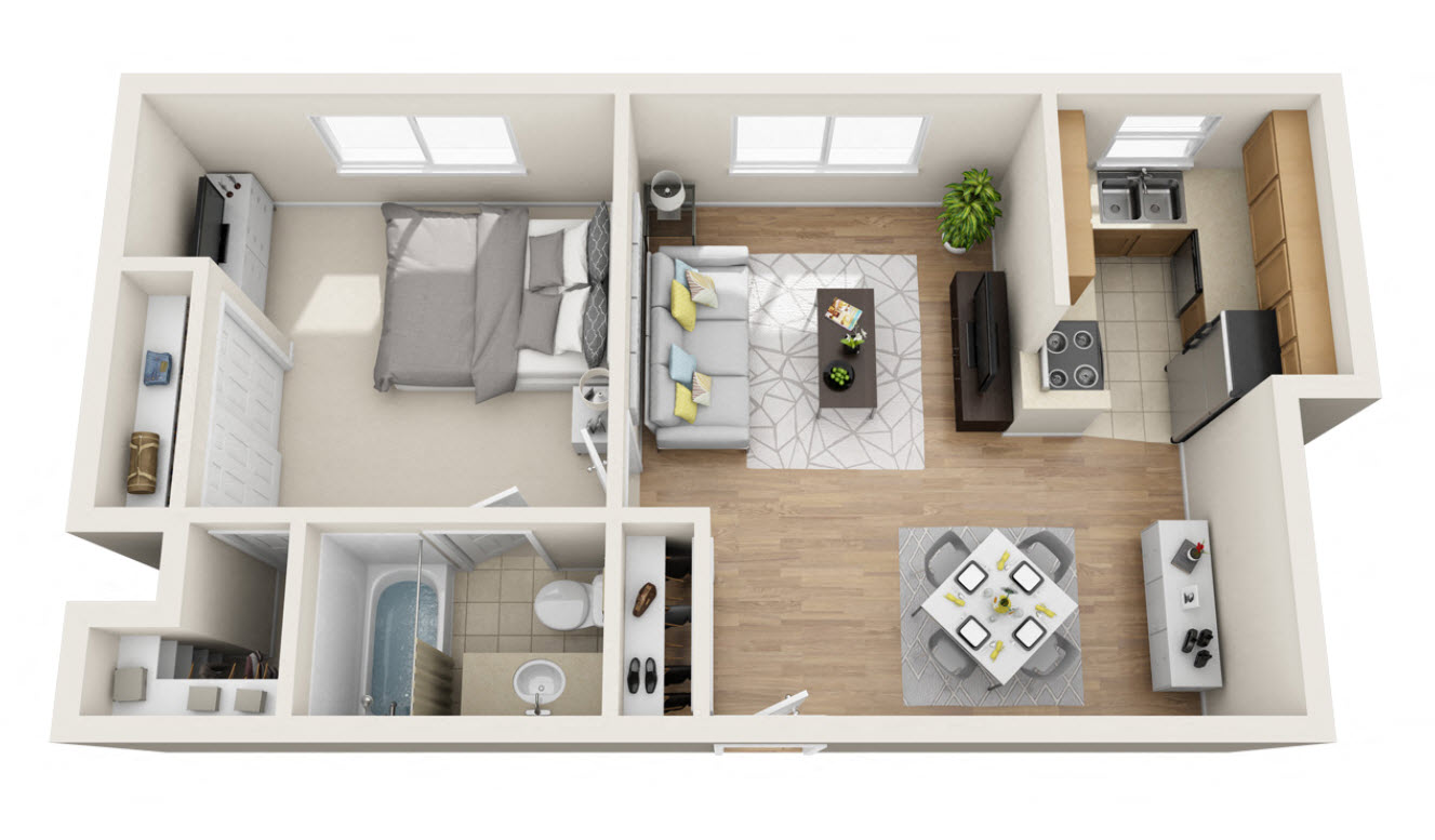 1 Bed 1 Bath Floor Plan at Joro Properties, Hollywood, CA