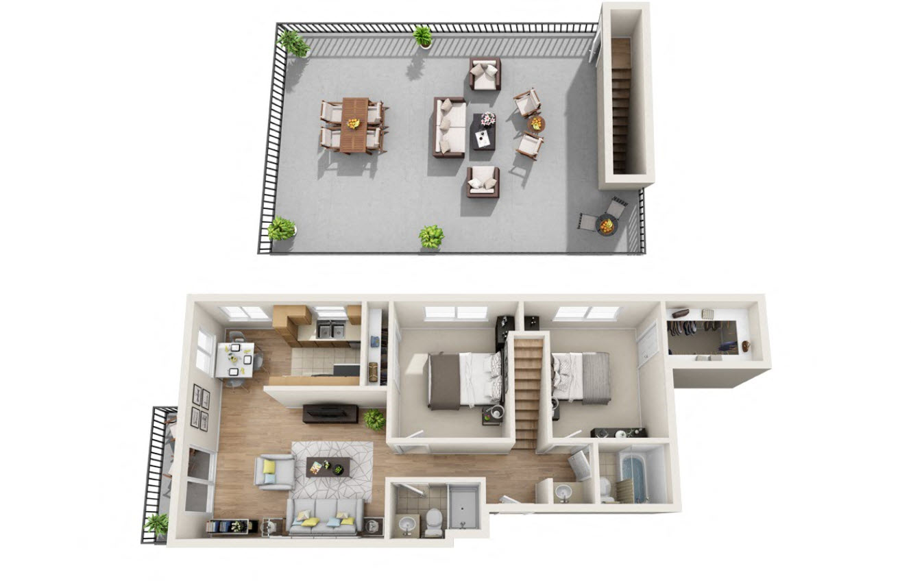 2 Beds 2 Baths B Floor Plan at Joro Properties, Hollywood, California