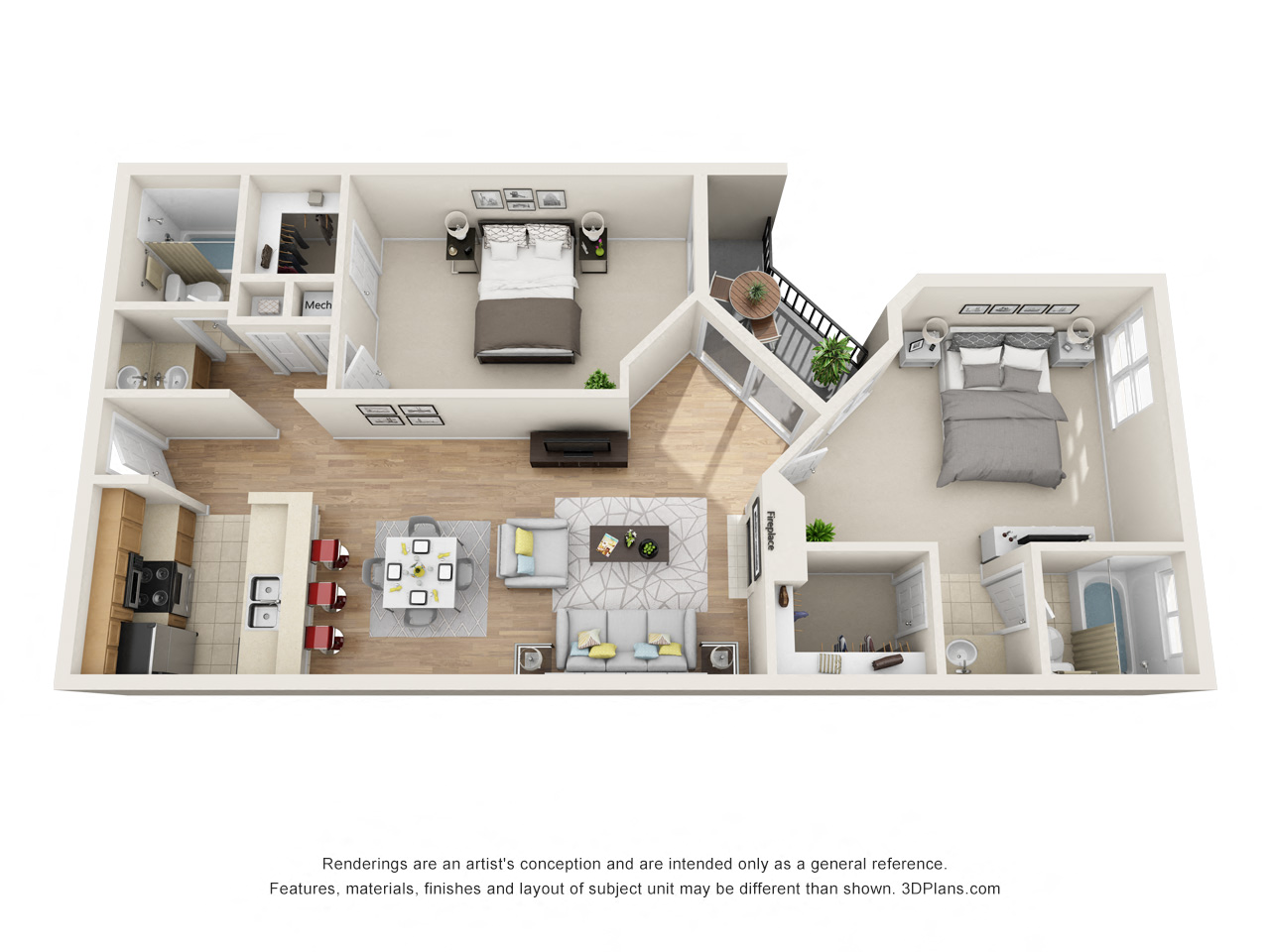 2Beds 2Baths Pavillion  S Floor Plan 999 Sq.Ft. at La Vista Terrace, California, 90046