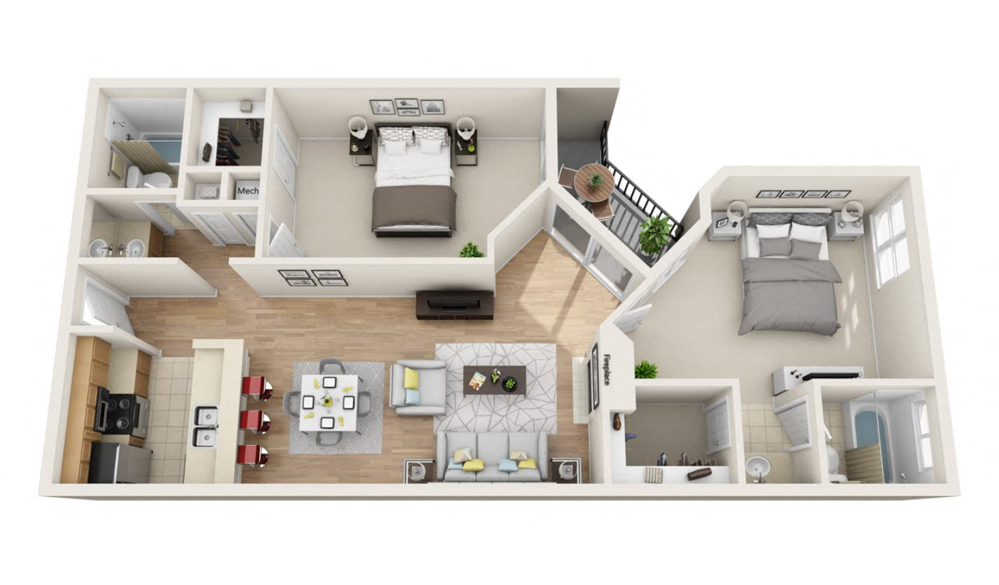 2Beds 2Baths Pavillion L Floor Plan 1,012 Sq.Ft. at La Vista Terrace, California