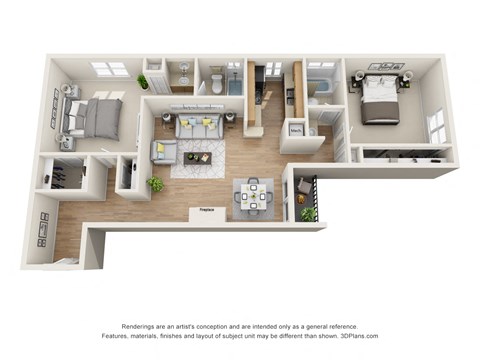 2 Beds 2 Baths Ritz Floor Plan 1,067 Sq.Ft. at La Vista Terrace, Hollywood, California