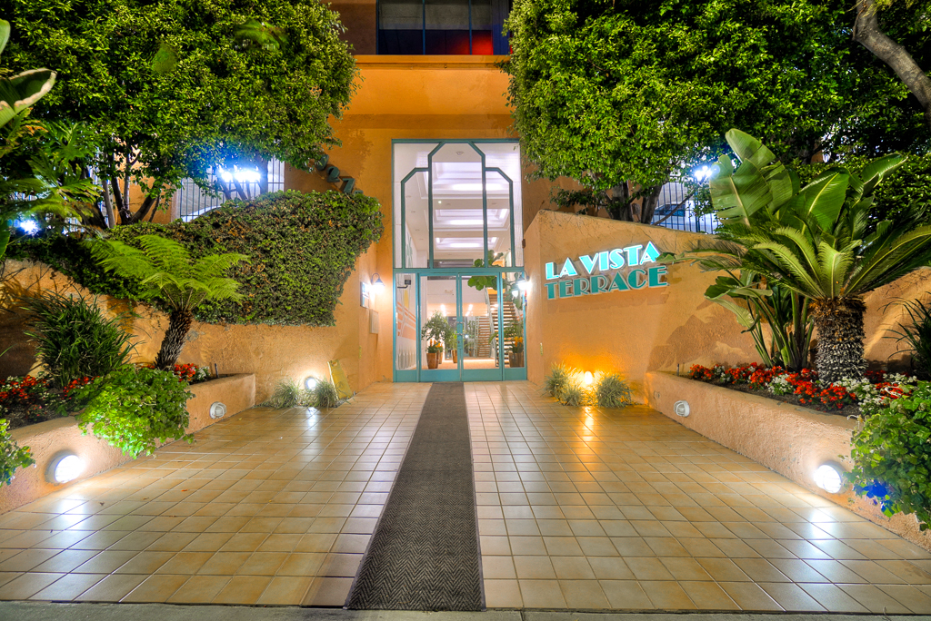 Entrance At Night at La Vista Terrace, Hollywood, California