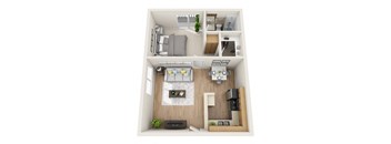 One Bedroom 1 bathroom B Floor Plan 520 Sq.Ft.   at Park Merridy, Northridge