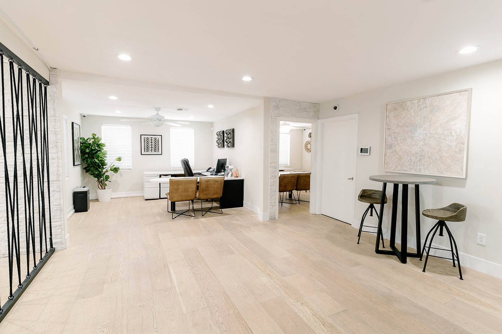 a living room with a couch and a table