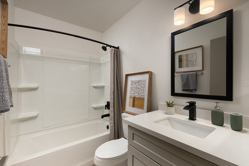 the preserve at ballantyne commons apartment bathroom with sink toilet and shower