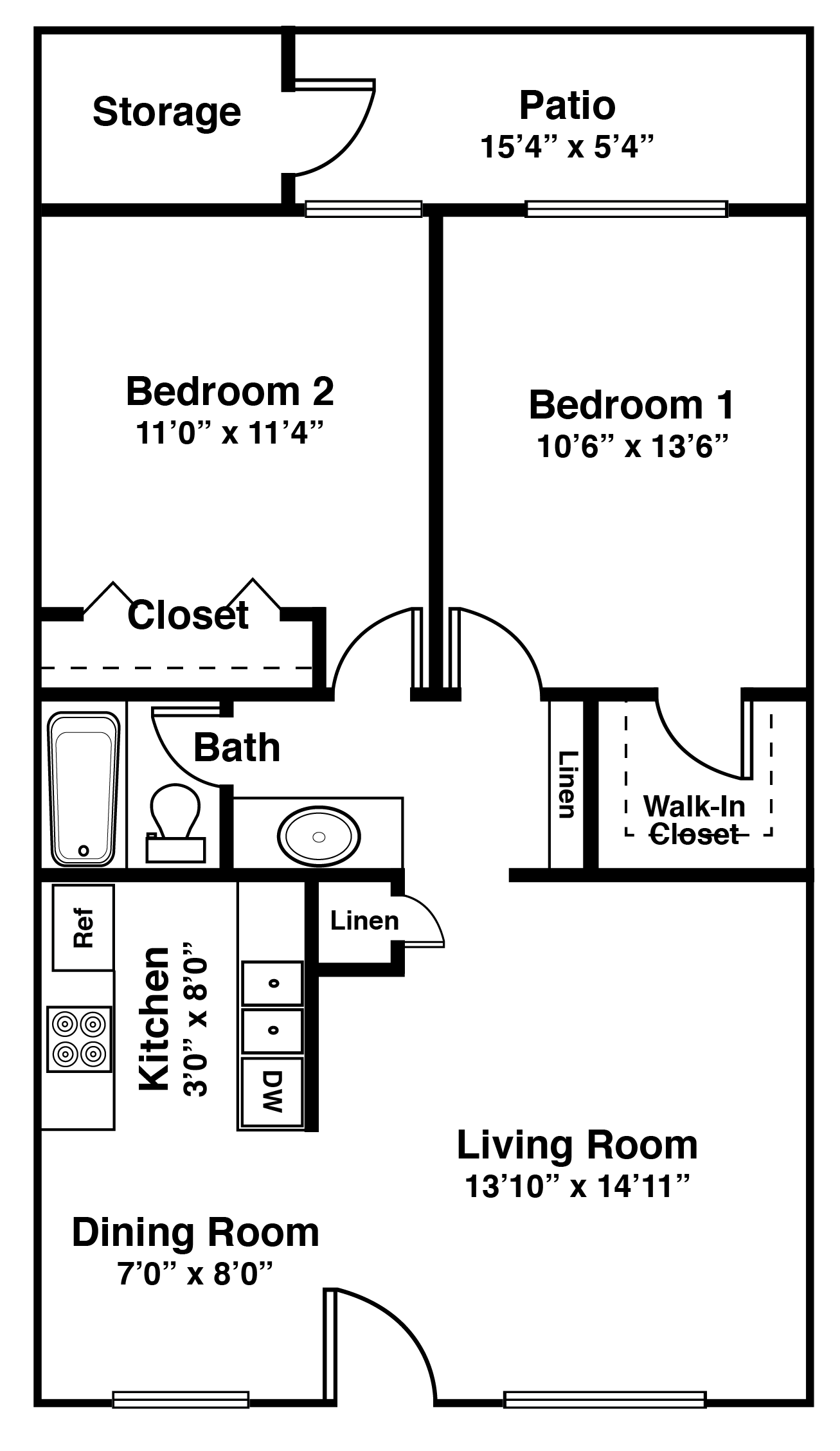 Two Bed, One Bath Floor Plan 2