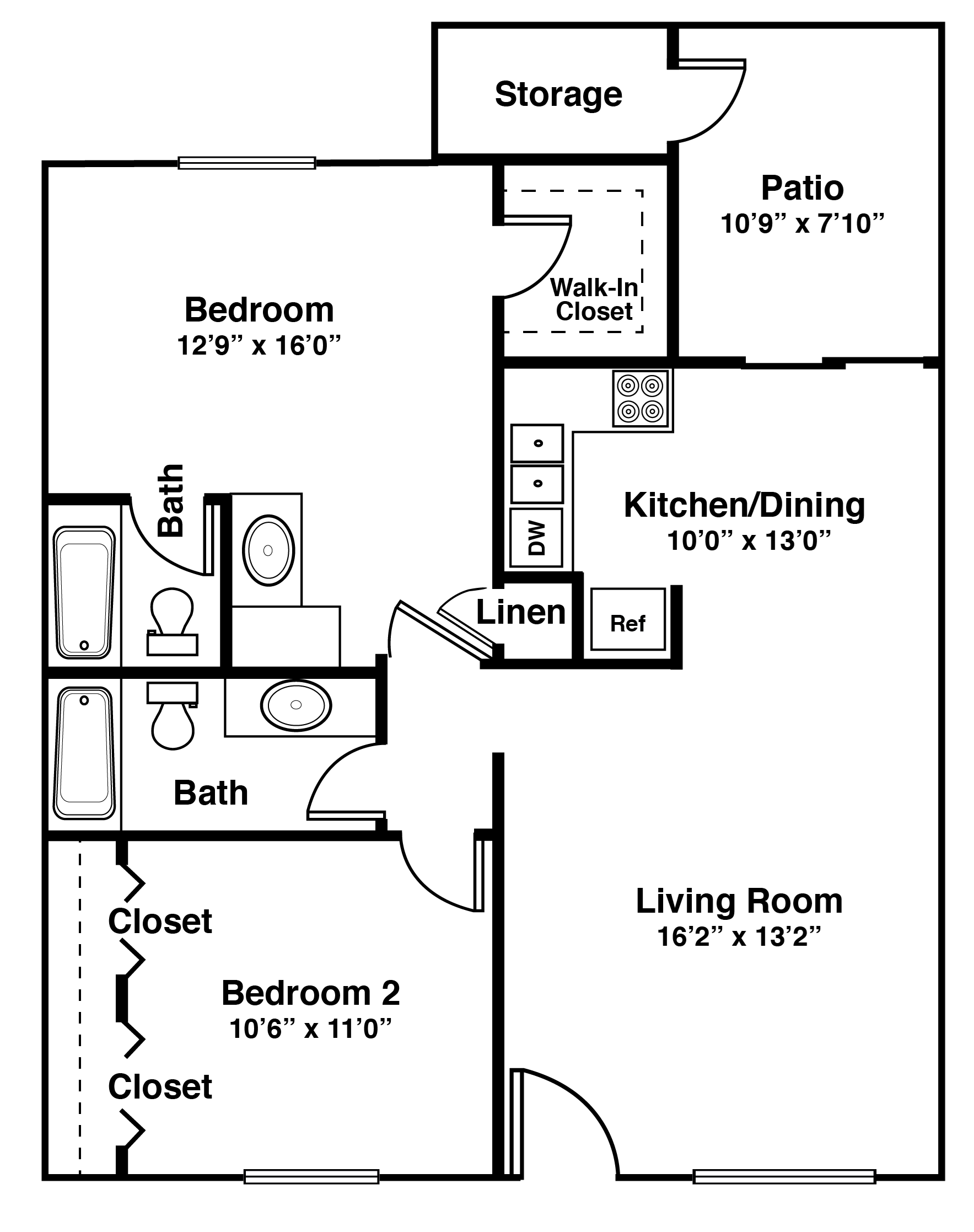 Two Bed, Two Bath Floor Plan 3