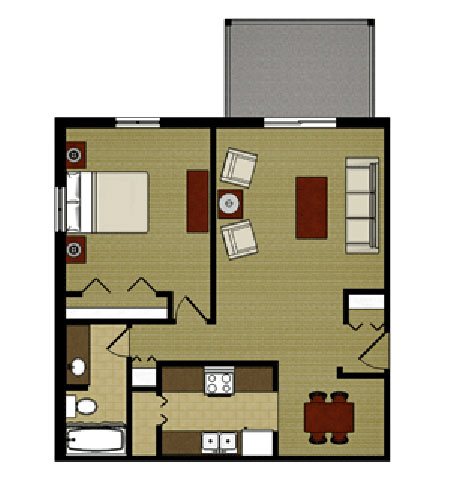 One Bedroom Floor Plan One Bed One Bath Floor Plan at Mission Hills Apartments, Franklin, WI, 53132