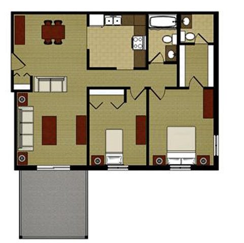 Two Bedroom Floor Plan Two Bed Two Bath Floor Plan at Mission Hills Apartments, Franklin, WI