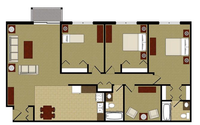 The Amethyst 3 Bedroom 2 Bathroom Floor Plan The Amethyst 3 Bedroom 2 Bathroom Floor Plan at River Place Apartments, Milwaukee, WI, 53209