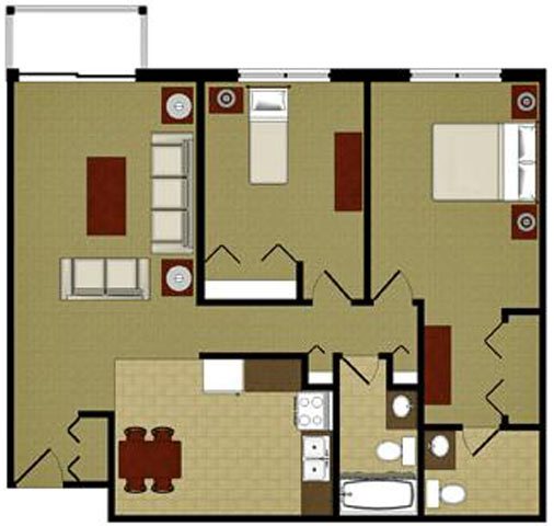 The Emerald 2 Bedroom 2 Bathroom Floor Plan The Emerald 2 Bedroom 2 Bathroom Floor Plan at River Place Apartments, Milwaukee, WI
