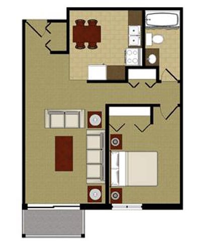 The Opal 1 Bedroom 1 Bathroom Floor Plan The Opal 1 Bedroom 1 Bathroom Floor Plan at River Place Apartments, Milwaukee, 53209