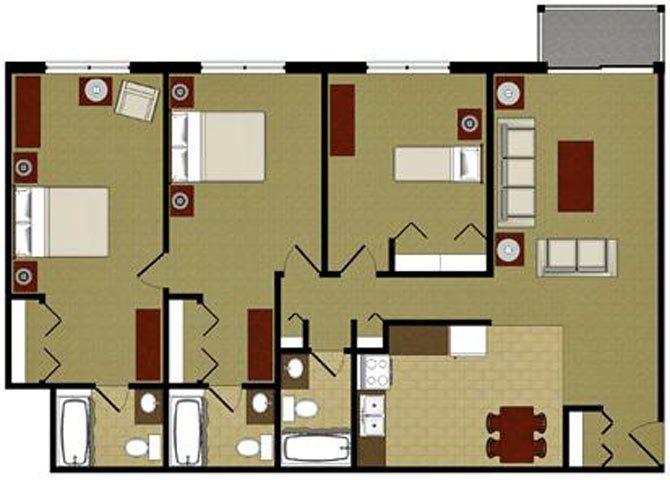 The Pearl 3 Bedroom 3 Bathroom Floor Plan The Pearl 3 Bedroom 3 Bathroom Floor Plan at River Place Apartments, Milwaukee, Wisconsin