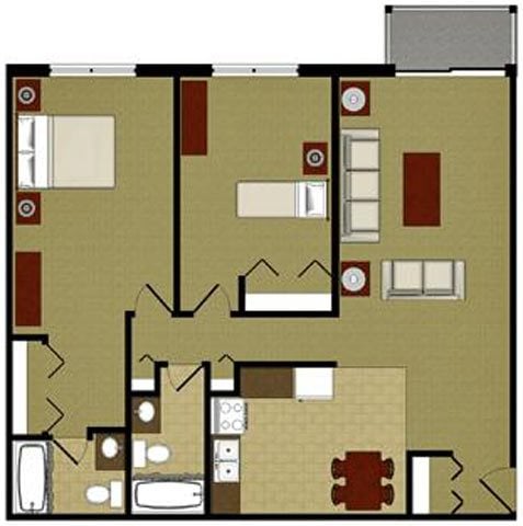 The Ruby 2 Bedroom 2 Bathroom Floor Plan The Ruby 2 Bedroom 2 Bathroom Floor Plan at River Place Apartments, Milwaukee
