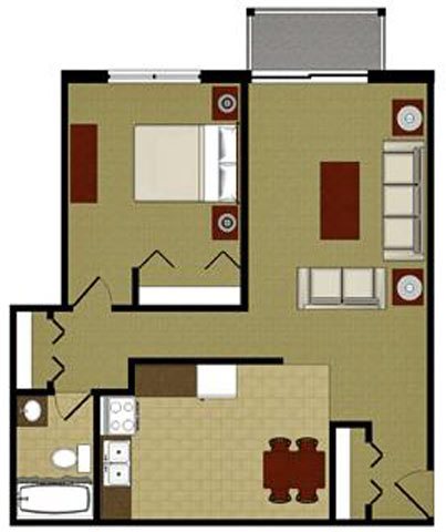 The Topaz 1 Bedroom 1 Bathroom Floor Plan The Topaz 1 Bedroom 1 Bathroom Floor Plan at River Place Apartments, Wisconsin