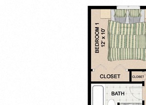 2 Bedroom 1 Bathroom Floor Plan 2 Bedroom 1 Bathroom Floor Plan at Springtree Apartments, Middleton