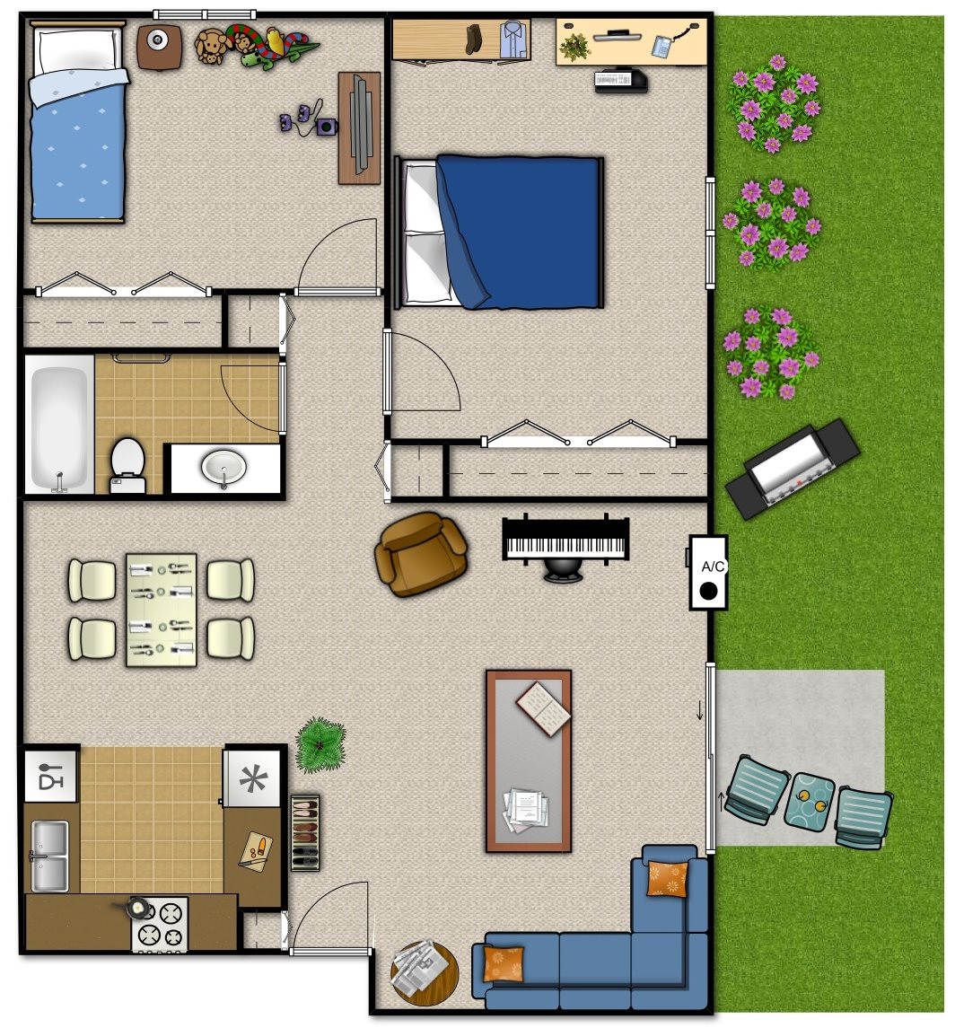 2 Bedroom 1 Bathroom Floor Plan 2 Bedroom 1 Bathroom Floor Plan at Springtree Apartments, Middleton
