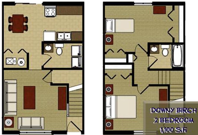 Downy Birch 2 Bedroom 1.5 Bathroom Floor Plan Downy Birch 2 Bedroom 1.5 Bathroom Floor Plan at The Birches Apartments, Joliet, IL, 60435
