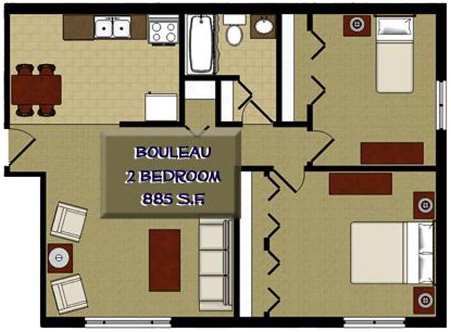 Bouleau Birch 2 Bedroom 1 Bathroom Floor Plan Bouleau Birch 2 Bedroom 1 Bathroom Floor Plan at The Birches Apartments, Illinois