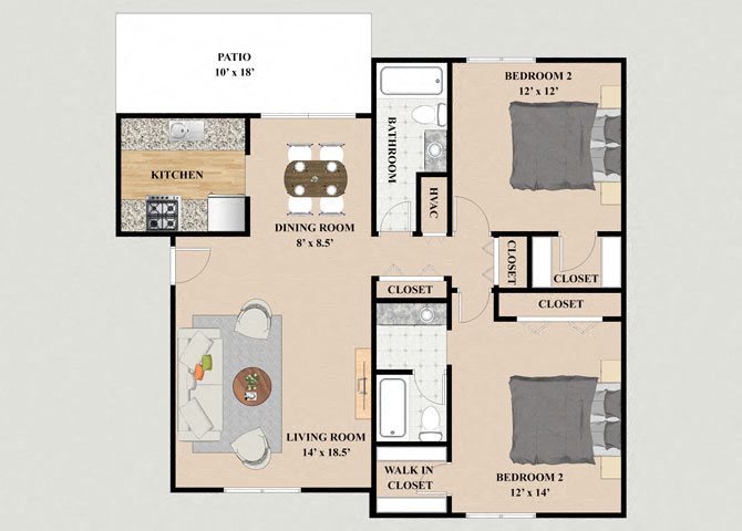 2 Bedroom 2 Bathroom Floor Plan Chalet 2 Bedroom 2 Bathroom Floor Plan at Chateau Knoll