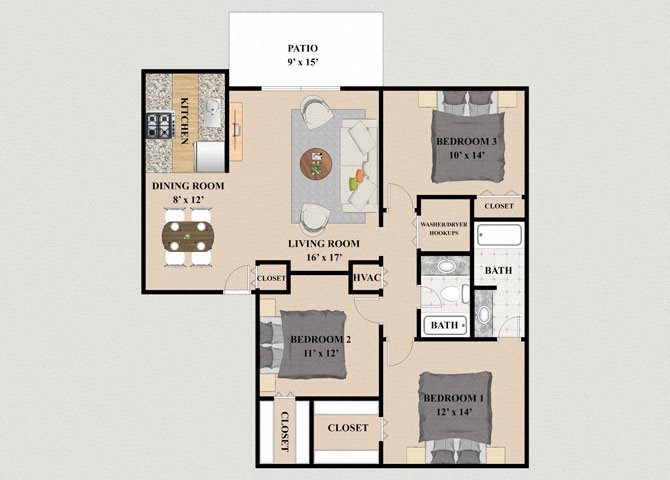 Chateau 3 Bedroom 2 Bathroom Floor Plan Chateau 3 Bedroom 2 Bathroom Floor Plan at Chateau Knoll