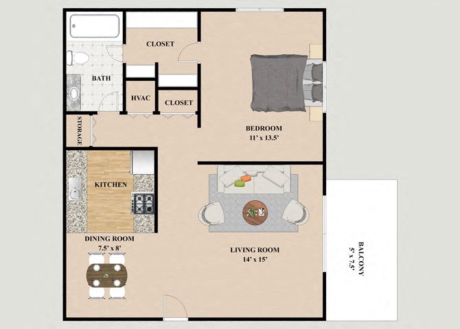 Geneva 1 Bedroom 1 Bathroom Floor Plan Geneva 1 Bedroom 1 Bathroom Floor Plan at Chateau Knoll