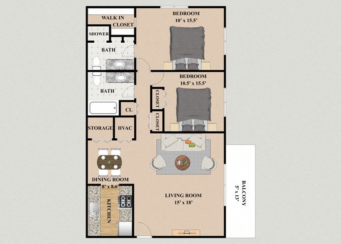 St. Mortiz 2 Bedroom 2 Bathroom Floor Plan St. Mortiz 2 Bedroom 2 Bathroom Floor Plan at Chateau Knoll