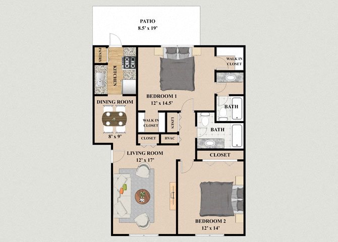 2 Bedroom 2 Bathroom Floor Plan Villa 2 Bedroom 2 Bathroom Floor Plan at Chateau Knoll