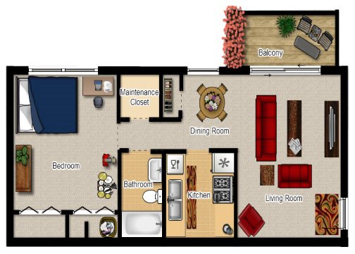 Lincolnshire West - One Bedroom Floor Plan One Bed One Bath Floor Plan at Lincolnshire West, Illinois, 60115