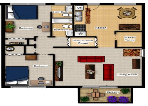 Lincolnshire West - Two Bedroom Two Bed 1.5 Bath Floor Plan at Lincolnshire West, DeKalb, IL, 60115