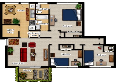 Lincolnshire West - Three Bedroom Floor Plan 3 Bed 1.5 Bath Spacious Floor Plan at Lincolnshire West, DeKalb, IL
