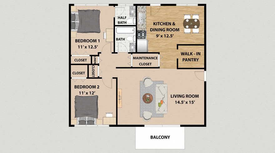 Two Bedroom 1.5 Bathroom Floor Plan Two Bedroom 1.5 Bathroom Floor Plan at Lincolnshire West