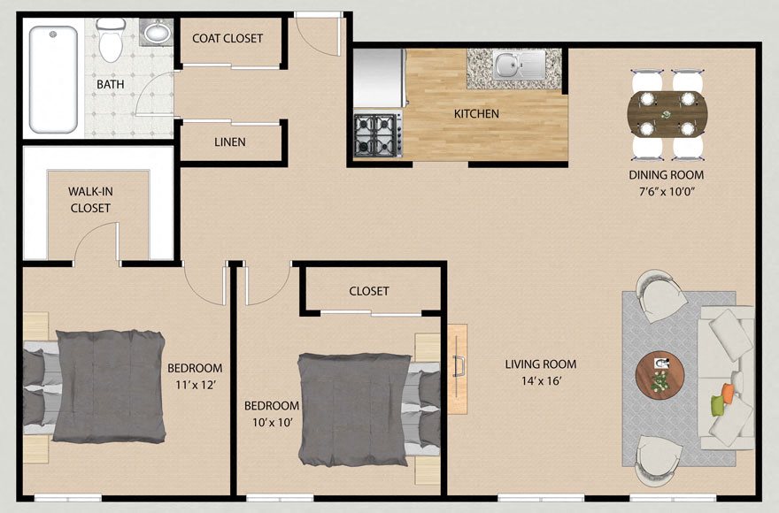 Two Bedroom One Bathroom Plan A Floor Plan Two Bedroom One Bathroom Plan A Floor Plan at Park Village