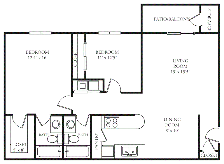 2 bedroom, 2 bathroom Floor Plan 6