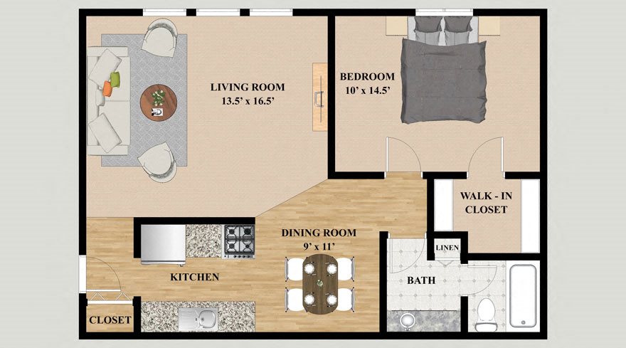 One Bedroom One Bathroom Floor Plan One Bedroom One Bathroom Floor Plan at Kensington Pointe