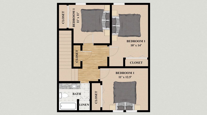 Three Bedroom Two Bathroom Townhouse Floor Plan Three Bedroom Two Bathroom Townhouse Floor Plan at Kensington Pointe
