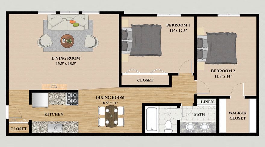 Two Bedroom One Bathroom Floor Plan Two Bedroom One Bathroom Floor Plan at Kensington Pointe