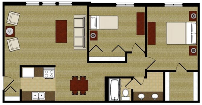 Two Bedroom Floor Plan Two Bed One Bath Floor Plan at Kensington Pointe, Madison, 53713