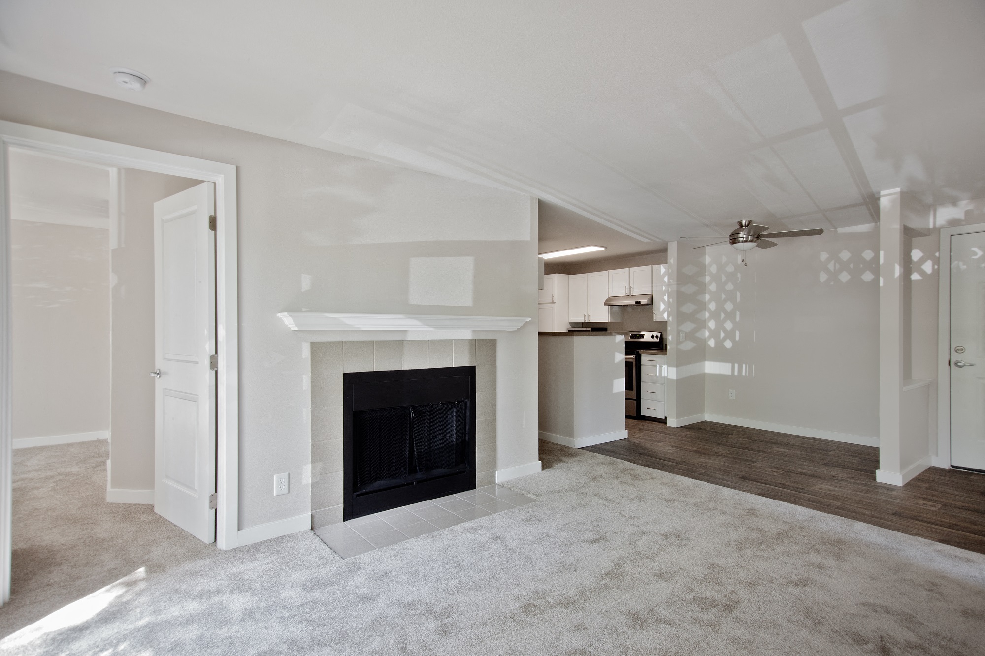 Stonesthrow Apartments Living Room Fireplace