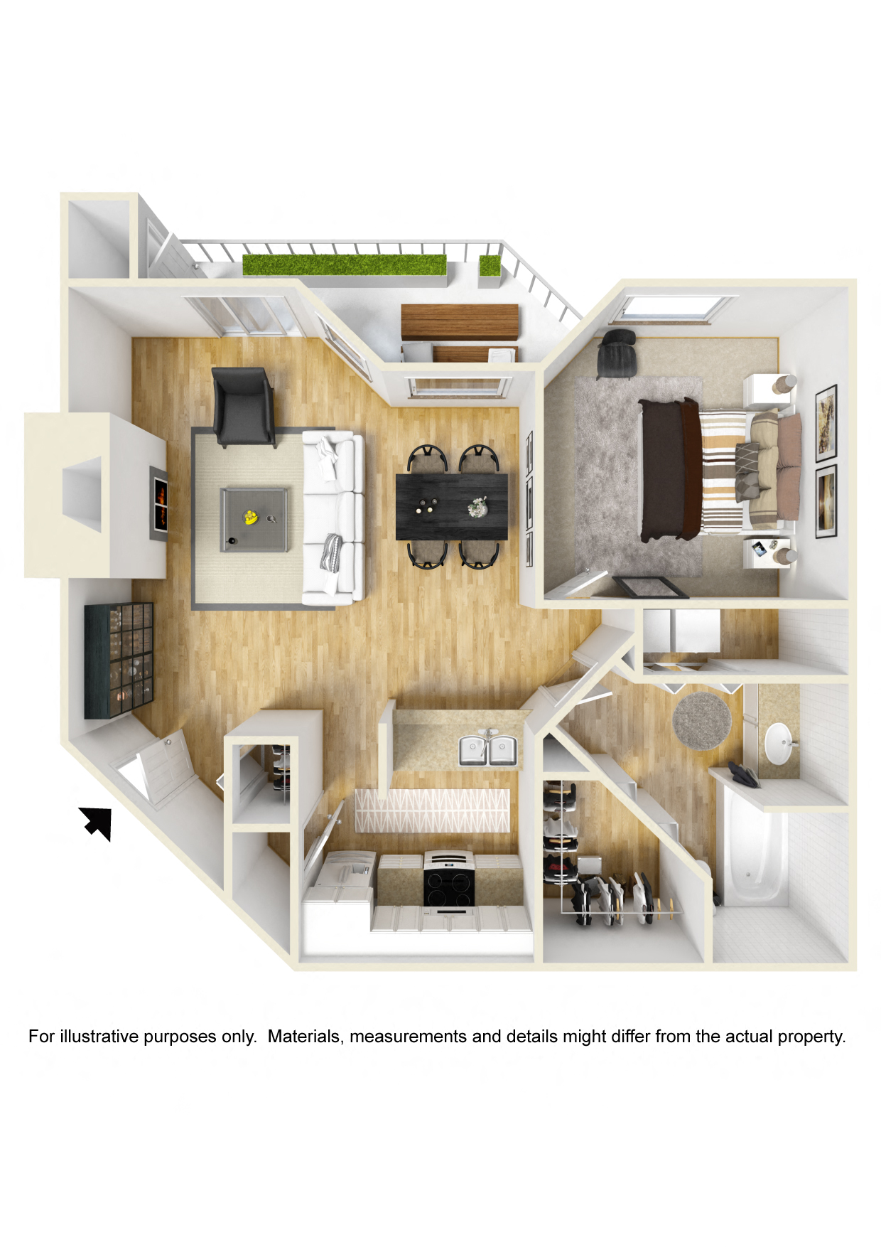 Stonesthrow Apartments_Tualatin, OR_Floor Plan_One Bedroom One Bathroom_B