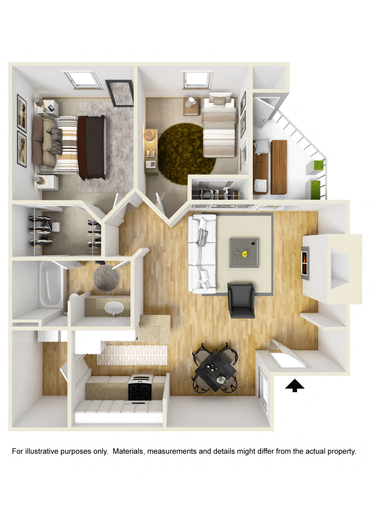 Stonesthrow Apartments_Tualatin, OR_Floor Plan_Two Bedroom One Bathroom
